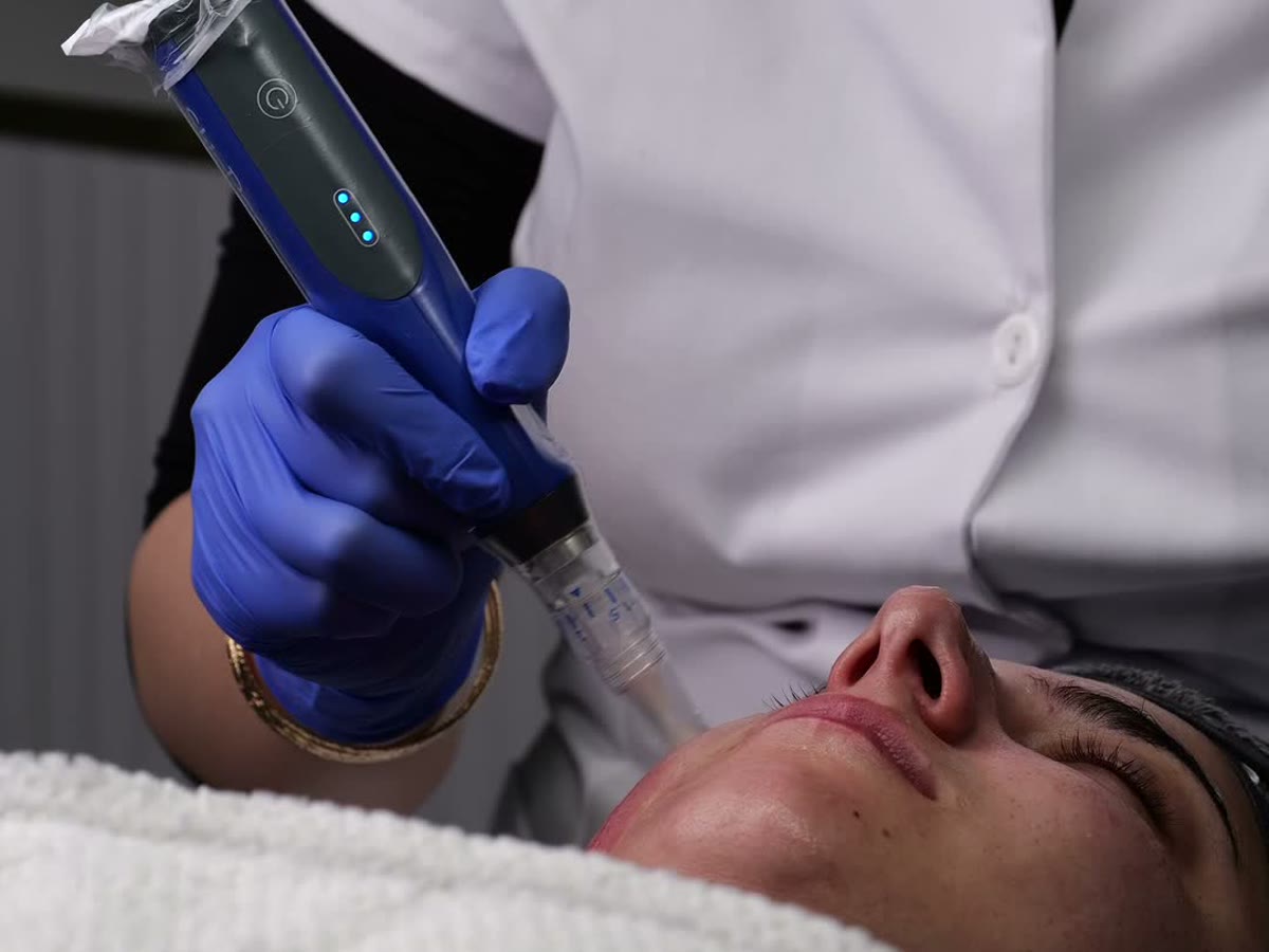 Microneedling-behandling med microneedling-penna